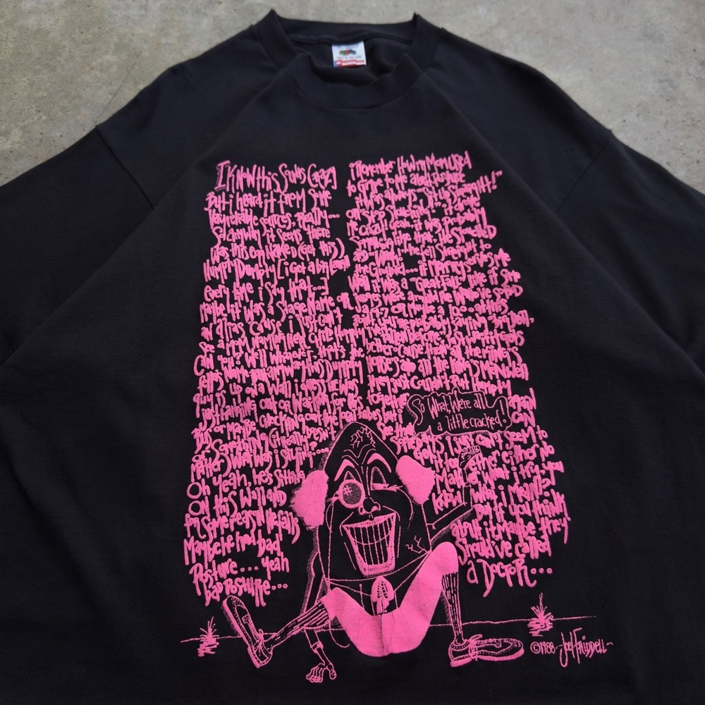Vintage 80s Fruit of the Loom Humpty Dumpty Graphic T-Shirt Black XL (d1a)
